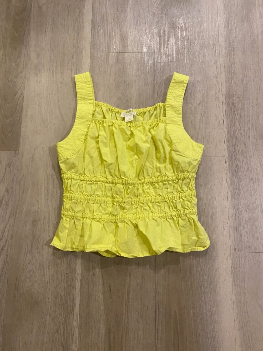 Anthro Maeve Yellow Peplum Tank XS Ruched Waist Crop Top Bright Summer Blouse
